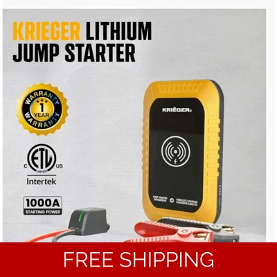 Krieger 1000A Portable Lithium Car Jump Starter Spark Proof Clamps 12V DC